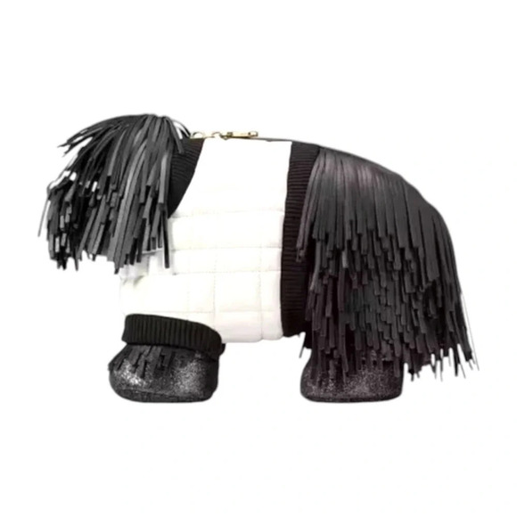 Kate Spade Shaggy Fringe 3D Dog Crossbody Star Sunglasses Black White - Picture 2 of 8